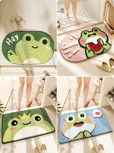 Çizgi Film Kurbağa Desenli Banyo Paspası 40x60cm + 50x80cm 2'li Set Sevimli Kurbağa - 6