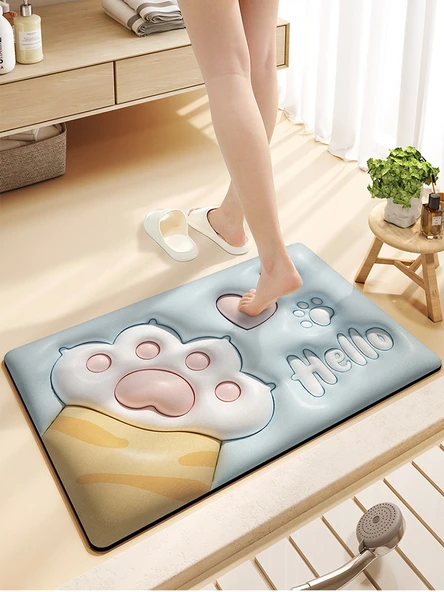 Çizgi Film 3D Banyo Paspası - 50x80cm - Kedi Pati Desenli - 3
