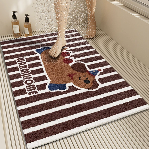 Kaymaz PVC Banyo Paspası - 80x120cm - Yavru Köpek Partisi Desenli
