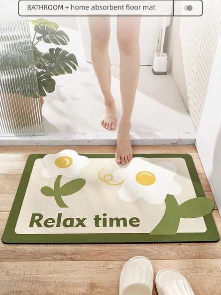 Kaymaz Emici Banyo Paspası - 50x80 cm - İlişkili Çiçekler - 2