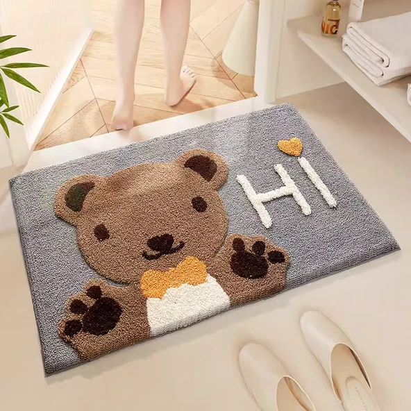 Çizgi Film Banyo Paspası 40X60cm Merhaba Ayı Kaymaz Halı
