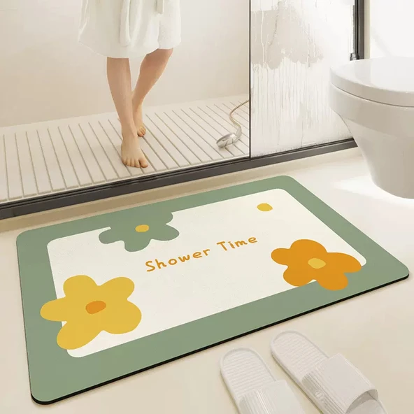 Kaymaz Emici Banyo Paspası - 50x80 cm - Renkli Çiçekler