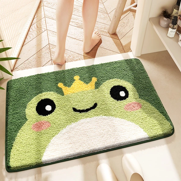 Çizgi Film Desenli Emici Kaymaz Banyo Paspası - 50x80cm Kurbağa Prens