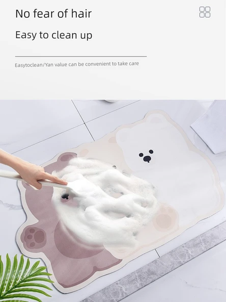 Çizgi Film Desenli Diatomit Banyo Paspası Seti - 40x60 + 50x80cm - Üç Ayı - 6