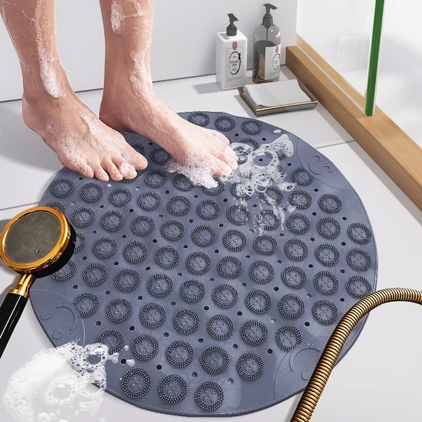 Yuvarlak PVC Kaymaz Banyo Halısı 53cm - Gri