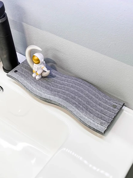 Diyatomit Emici Banyo Matı - Orta Gri 30x11x0.9cm Bank Dalga Desenli - 2