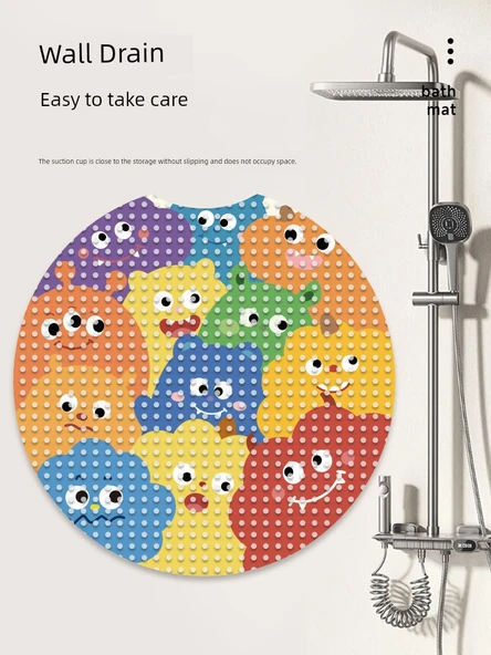 Kaymaz Yuvarlak PVC Banyo Paspası - 55x55cm - Küçük Canavar Büyük Yıldız - 6