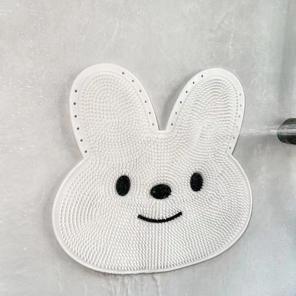 Kaymaz Tavşan Banyo Paspası - Ayak Masajlı Silikon Ped - Küçük Beyaz Tavşan (45x45cm)