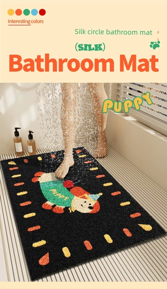 Kaymaz PVC Banyo Paspası - 60x120cm - Yavru Köpek Partisi-2 Desenli - 7