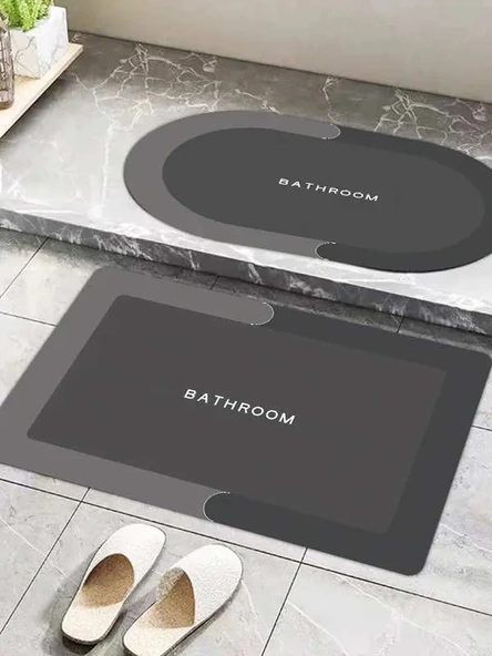 Kaymaz Diatomit Kauçuk Banyo Mutfak Paspası - 40x60cm - Koyu Yeşil Kare - 4
