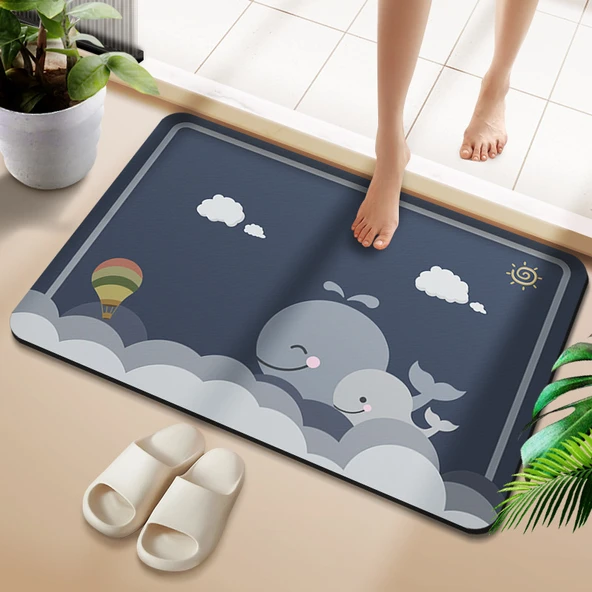Çizgili Desenli Diatomit Banyo Paspası - 50x80cm Yunuslu Yoyo Dikdörtgen