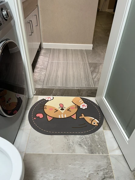 Çizgili Desenli Diatomit Banyo Paspası - 80x120cm Tavşan Ailesi Dikdörtgen - 4