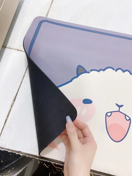 Çizgili Desenli Diatomit Banyo Paspası - 80x120cm Tavşan Ailesi Dikdörtgen - 10