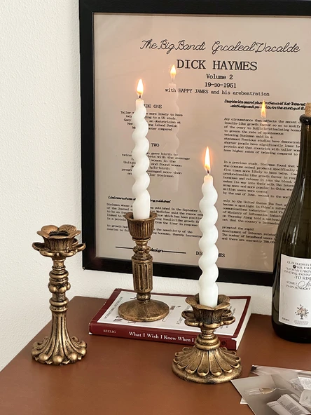 Fransız Retro Eskitme Şamdan - Üçlü Set - Resim 4