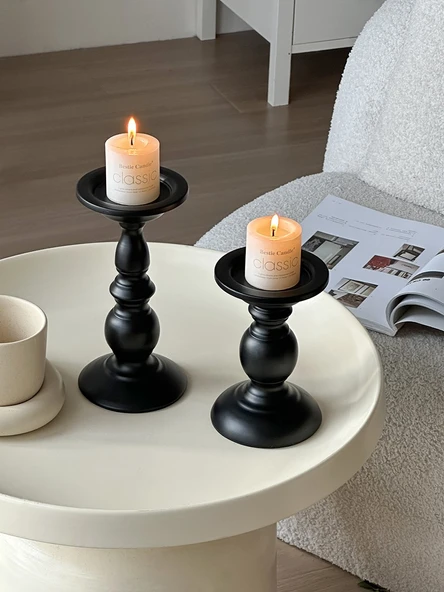 Fransız Retro Eskitme Şamdan - Kısa + Uzun + 2 Küçük Mum