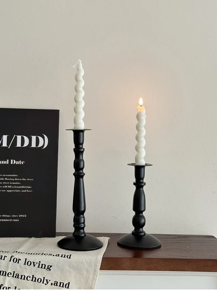 Fransız Retro Eskitme Şamdan - Üçlü Set - Resim 12