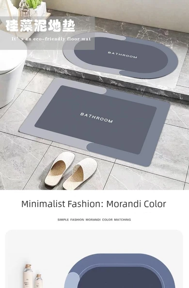 Kaymaz Diatomit Kauçuk Banyo Mutfak Paspası - 40x60cm - Koyu Yeşil Kare - 7