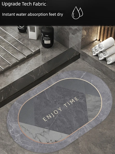Emici Diatomit Banyo Paspası - Kaymaz Zemin Halısı - 60x90cm Mermer Klasik Gri - 2