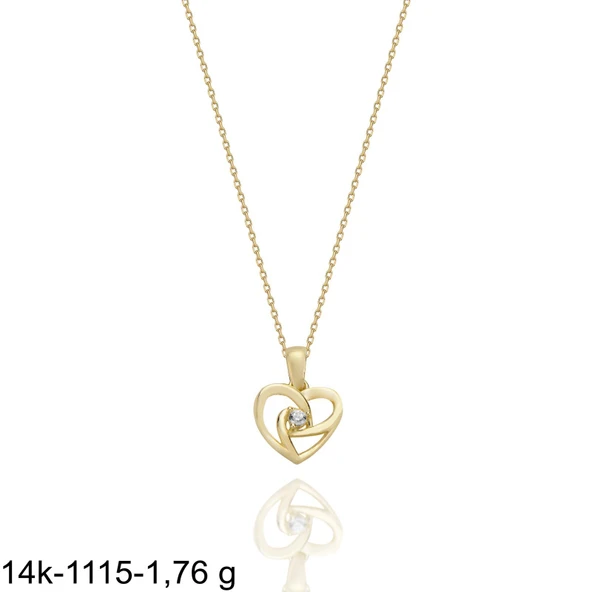 Mi,nik Tek Taş Kalp Çok Şık 14 Ayar Altın Kolye - Resim 2