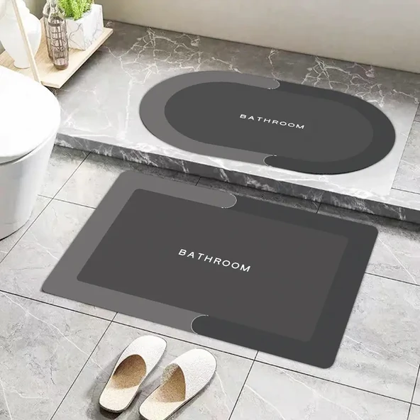 Kaymaz Diatomit Kauçuk Banyo Mutfak Paspası - 40x60cm - Siyah Yuvarlak