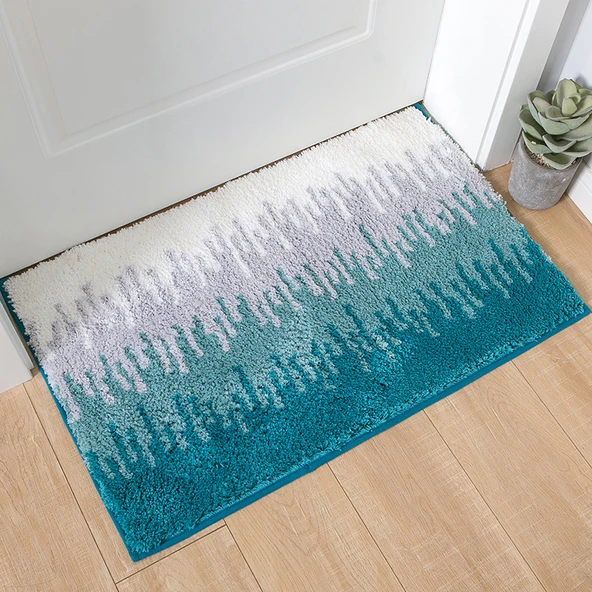 Kaymaz Tabanlı Emici Banyo Halısı Seti - 40x60 ve 50x80cm - Gök Mavisi