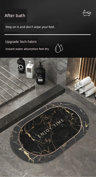 Emici Diatomit Banyo Paspası - Kaymaz Zemin Halısı - 60x90cm Mermer Klasik Gri - 8