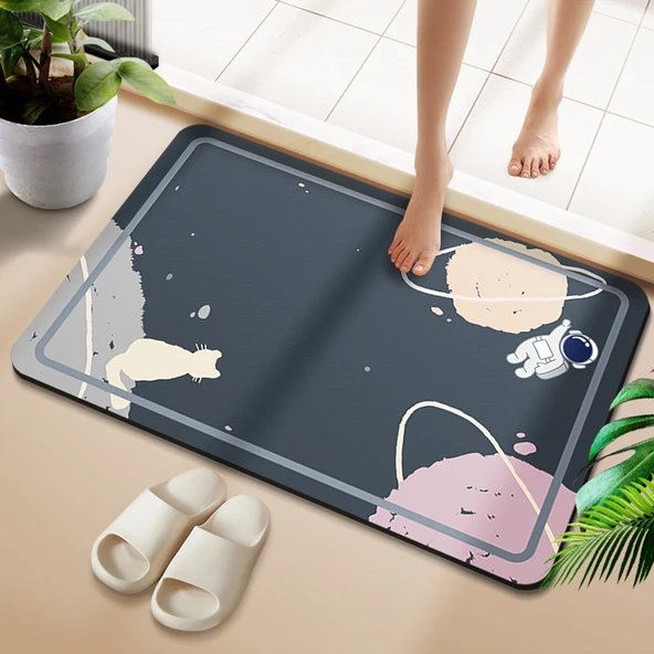 Çizgili Desenli Diatomit Banyo Paspası - 80x120cm Kozmik Miyav Dikdörtgen