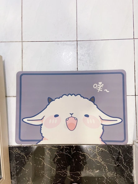Çizgili Desenli Diatomit Banyo Paspası - 80x120cm Tavşan Ailesi Dikdörtgen - 9
