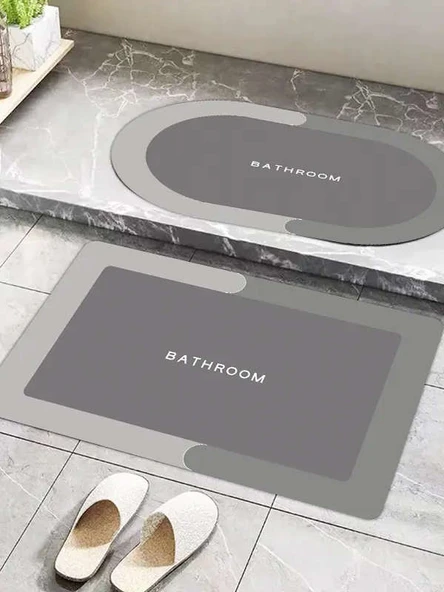 Kaymaz Diatomit Kauçuk Banyo Mutfak Paspası - 40x60cm - Koyu Yeşil Kare - 6