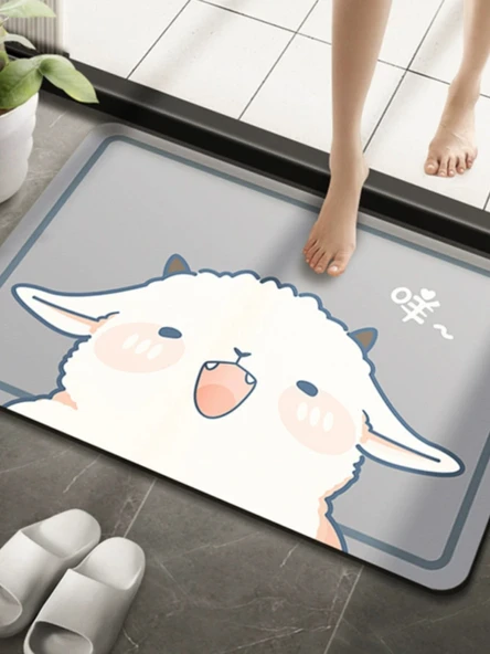 Çizgili Desenli Diatomit Banyo Paspası - 50x80cm Miyav Çizgili Oval - 5