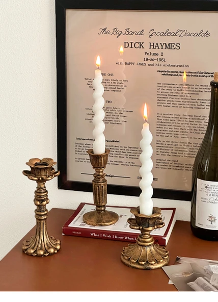 Fransız Retro Eskitme Şamdan - Üçlü Set - Resim 11