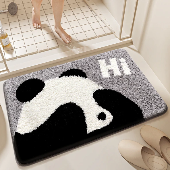 Çizgi Film Desenli Emici Kaymaz Banyo Paspası - 50x80cm Utangaç Küçük Panda