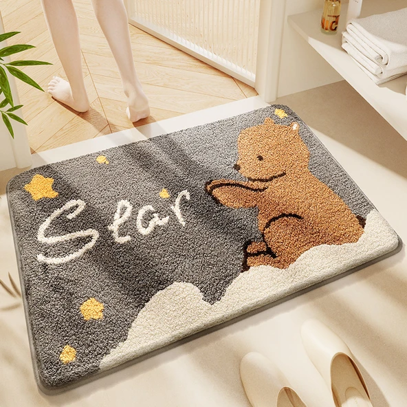 Çizgi Film Desenli Emici Kaymaz Banyo Paspası - 40x60cm Yıldızlar