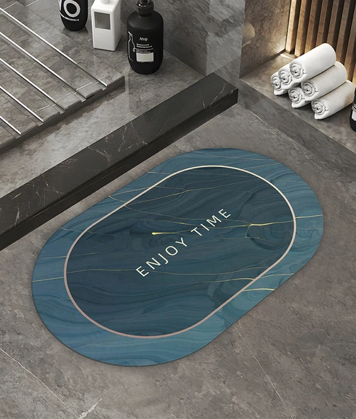 Emici Diatomit Banyo Paspası - Kaymaz Zemin Halısı - 60x90cm Mermer Klasik Gri - 10