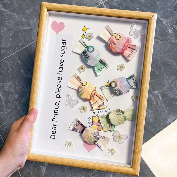 DIY Fotoğraf Çerçevesi Para Buketi Hediye - Lüks Çerçeve-Lamba ve Çanta Prenses Mutlu 2 - 3