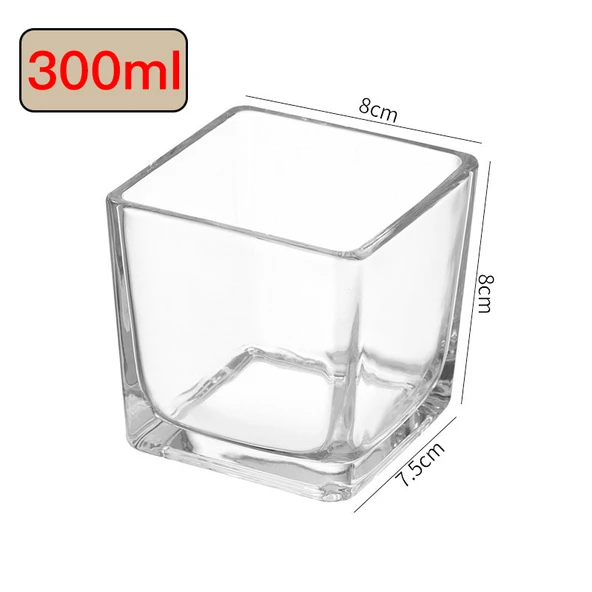 Kare Cam Mumluk - Aromaterapi Kabı - 300ml - 8x8 Kare Silindir