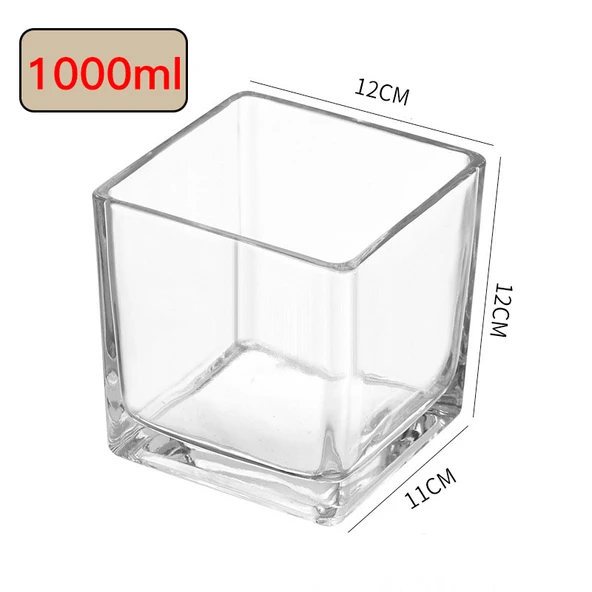 Kare Cam Mumluk - Aromaterapi Kabı - 1000ml - 12x12 Kare Silindir