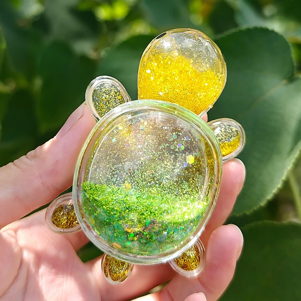 Hareketli Kumlu Kaplumbağa - Küçük Altın Kaplumbağa Zümrüt Yeşili - Plastik Kutulu - 1