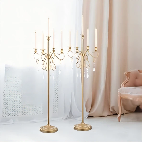 Roma Sütunu Metal Şamdan Düğün Dekorasyonu - Şamdan 1 Çift - Resim 5