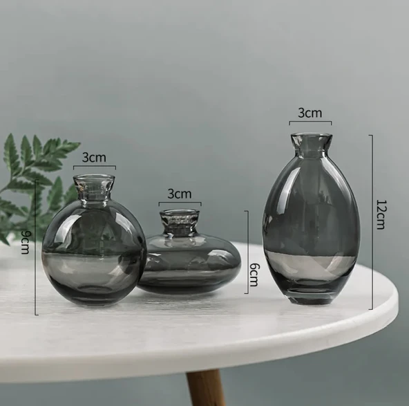 Mini Hidroponik Cam Vazo - Zen Amber Üçlü Set - 6