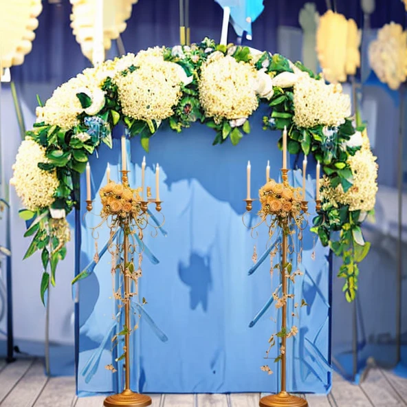 Roma Sütunu Metal Şamdan Düğün Dekorasyonu - Şamdan 1 Çift - Resim 4