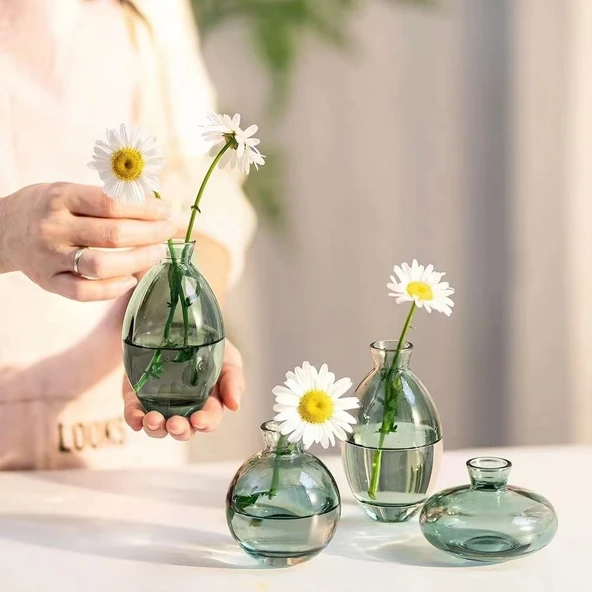 Mini Hidroponik Cam Vazo - Zen Amber Üçlü Set - 2