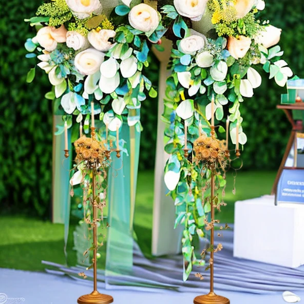 Roma Sütunu Metal Şamdan Düğün Dekorasyonu - Şamdan 1 Çift - Resim 3