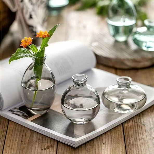 Mini Hidroponik Cam Vazo - Zen Amber Üçlü Set - 3