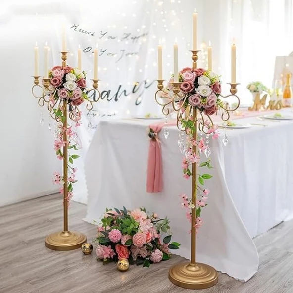 Roma Sütunu Metal Şamdan Düğün Dekorasyonu - Şamdan 1 Çift - Resim 2