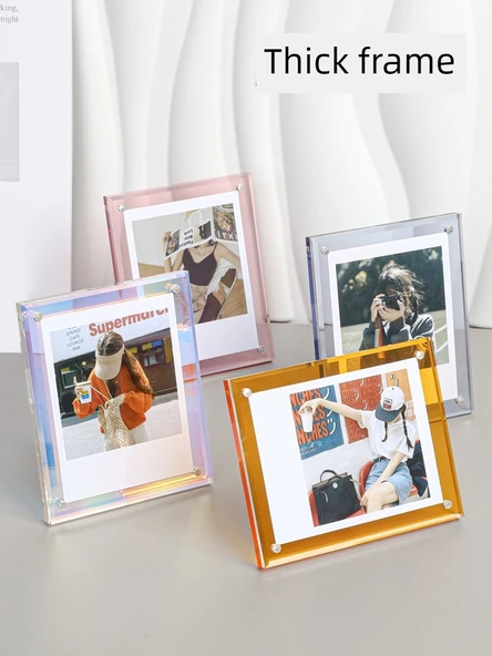 Şeffaf Akrilik Fotoğraf Çerçevesi - Canlı Turuncu - Clapper Mini/3 inç Uyumlu - 2