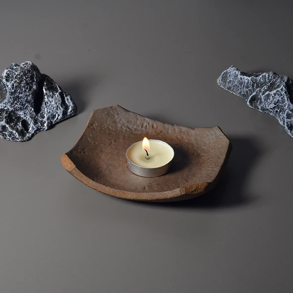 Retro Seramik Karo Desenli Mumluk - Çin Zen Stili - 1 Mumlu - Resim 8