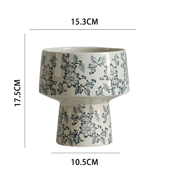 Seramik Orkide Saksısı - Çin Stili Mavi Beyaz Porselen - 15.3x17.5 cm (Büyük)