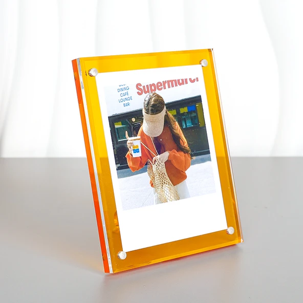 Şeffaf Akrilik Fotoğraf Çerçevesi - Canlı Turuncu - Clapper Mini/3 inç Uyumlu
