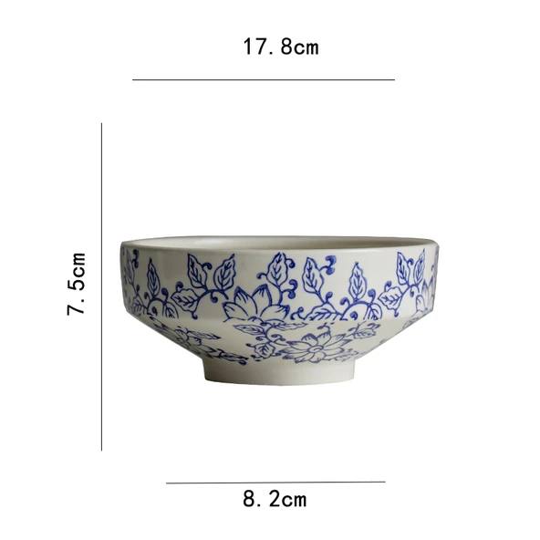Seramik Orkide Saksısı - Çin Stili Mavi Beyaz Kase Tipi - 17.8x7.5 cm